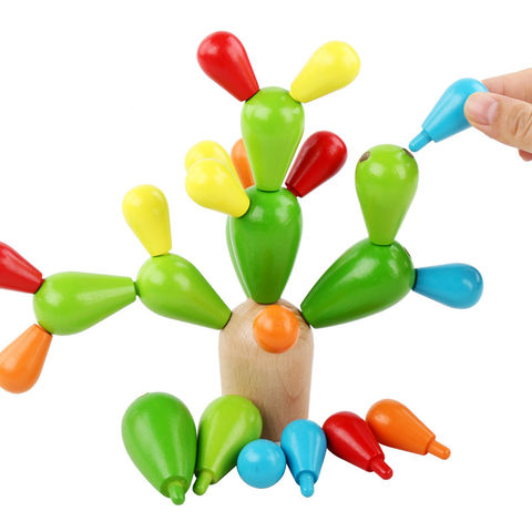 Venta al por mayor de juguetes de China: Cactus de madera para equilibrio, bloques apilables, rompecabezas 3D para niños, juego de ensamblaje