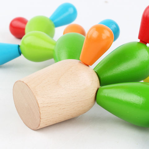 Venta al por mayor de juguetes de China: Cactus de madera para equilibrio, bloques apilables, rompecabezas 3D para niños, juego de ensamblaje