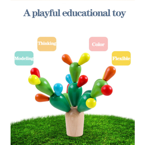 Venta al por mayor de juguetes de China: Cactus de madera para equilibrio, bloques apilables, rompecabezas 3D para niños, juego de ensamblaje