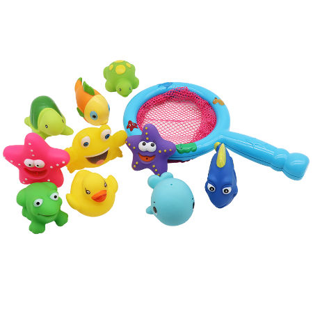 Bath Toy , Fishing Floating Animals Squirts Toys Games Playing Set with  Fishing net , Fish Net Game in Bathtub Bathroom Pool for Babies Toddlers  and