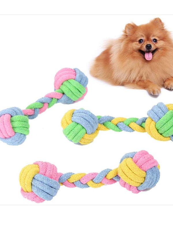 Pet Puppy Dogs Cat Cotton Rope Chew Toy Ball Play Braided Bone Knot Fun Training 