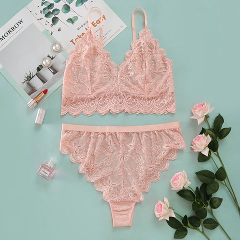 China Women See-Through Sxey Lingerie Floral Lace Underwire Sheer Bra and Panty  Set factory and manufacturers