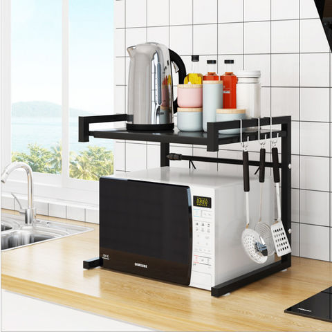 Black Kitchen Shelf Floor Multi-Layer Household Storage Punch-Free  Microwave Oven Oven Storage Pot Rack Wholesale dish rack