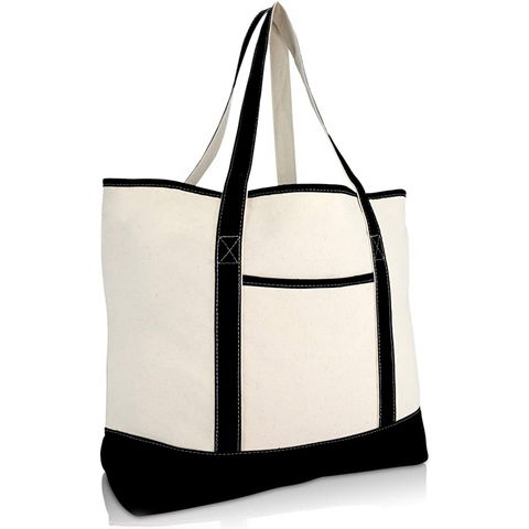 18 Stylish Canvas Zippered Tote Bag w/Zipper Front Pocket Pool Beach  Shopping Travel Tote Bag Eco-Friendly (1, Natural)