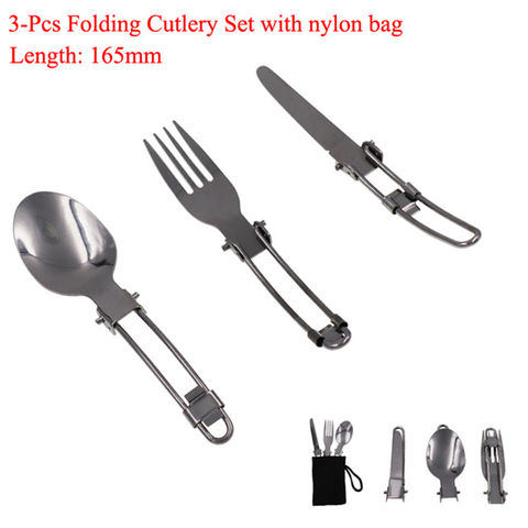 8 In 1 Camping Cutlery Set Folding Tableware Stainless Steel Portable With  Holder For Picnic Hiking