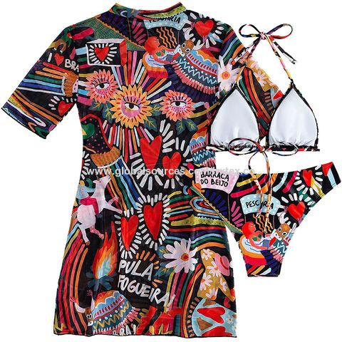 Lrx Customized Women's 3 Piece Swimsuits Printed Halter Triangle Bikini  Bathing Suits With Cover Up, Women's Bikini Bathing Suits, Women 3 Piece  Swimsuit, Women's Beachwear Set - Buy China Wholesale Women's Halter