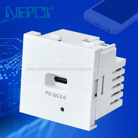 موسع جدار الحائط من نوع USB من النوع C مع خاصية PD والشحن السريع QC3.0 مقاس 45 مم * 45 مم موديل XJY-USB-17I-PD من NEPCI