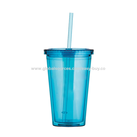 Transparent Straw Double Layer Cup Plastic Reusable Clear Glass Tra