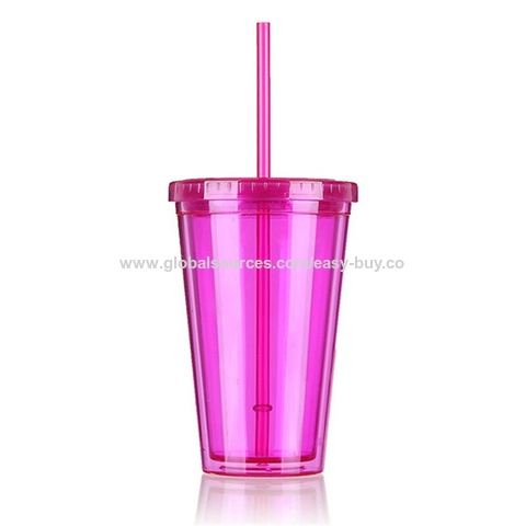 Transparent Straw Double Layer Cup Plastic Reusable Clear Glass Tra