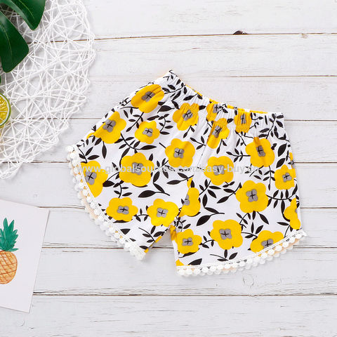 Ensemble pour fille Gilet à franges + short cinq points imprimé chrysanthème et lettres - Tenue décontractée
