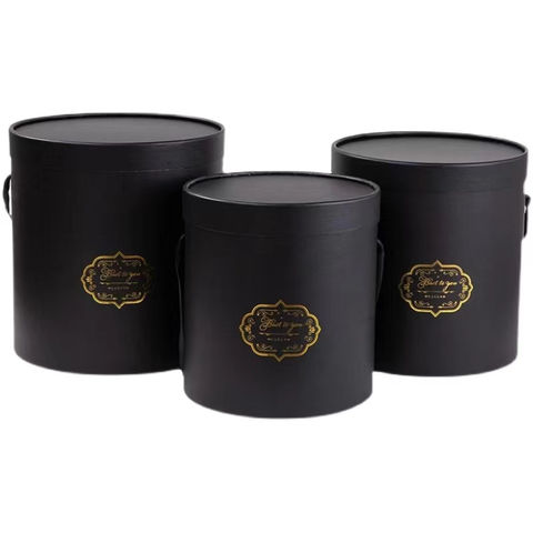 Round Hat Boxes Black with Gold Trim