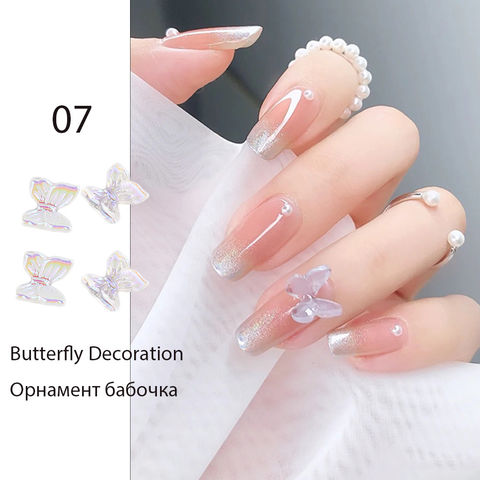 Camellia Flower Nail Charm Combination Set Rhinestone Butterfly