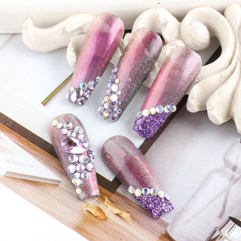 ACOS Long Coffin Easy Nails (Purple & White stone design) | Lashmer