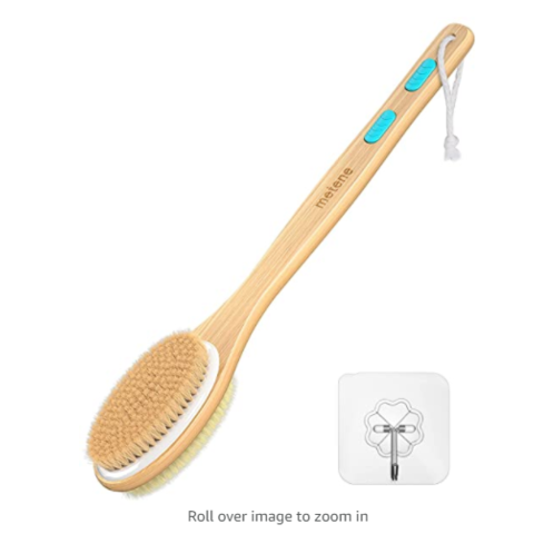 Shower Brush with Natural Bristle - Long Bamboo Handle Bath Body Brush for  Wet or Dry Brushing - Improves Blood Circulation, Exfoliating Skin