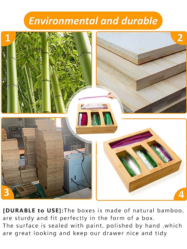 Durable Bamboo Wooden Ziploc Bags Organizer