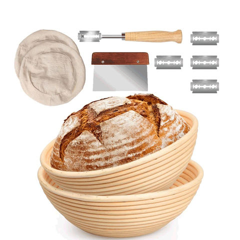  Bread Proofing Basket With Baking Tools - Sourdough Starter Kit  With Bread Basket - Bread Proofing Baskets For Sourdough - Bread Making Set  With Dough Whisk - Dough Scraper Baking Gifts