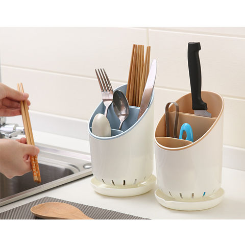1pc Plastic Dish & Cutlery Organizer Rack, Single Layer Drainage