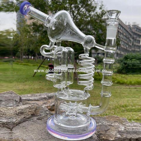 Wholesale Small Green Glass Bong With Showerhead Inline, Recycler