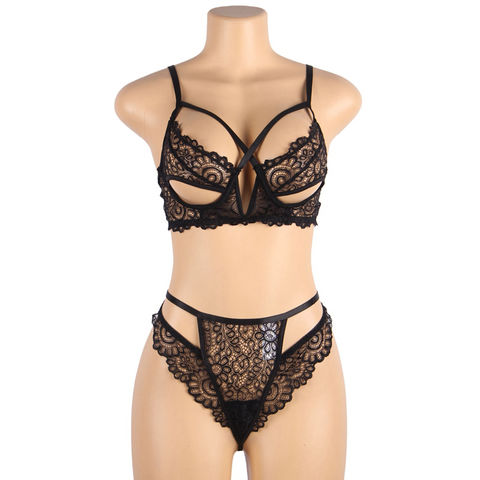 Womens Lace Crop Top Bra And Brief Set Back Sexy Lingerie With