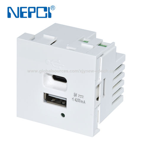 وحدة شاحن USB بمنفذ USB نوع A+C QC4.0 45*45mm 5V4.2A XJY-USB-17E-A/C NEPCI - شاحن USB جداري للشركات