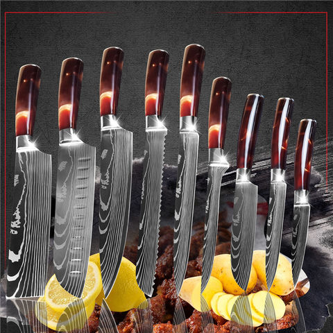 Acheter Ensemble de couteaux de cuisine à motif damas, ensemble de couteaux  de cuisine, couteaux de Chef, articles de cuisine, couteau à découper,  coupe-désossage de fruits 8 pièces