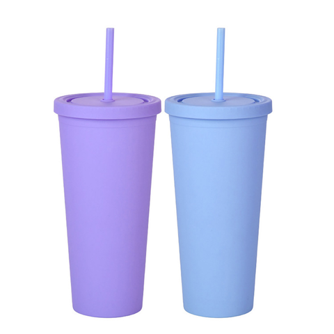 4pack Skinny Acrylic Tumblers With Lid And Straw, 16oz Double Wall