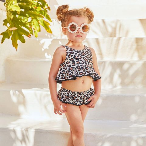 Children Teen Kids Girls Leopard Print Two Piece Bikini Swimsuit Bathing  Suit