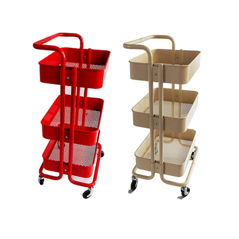 4 3-Tier Plastic Rolling Utility Cart Multi-Functional Storage