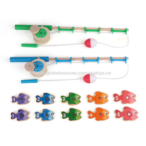 New Popular Kids Magnetic Wooden Toy Fishing Rod With Fish W01a342