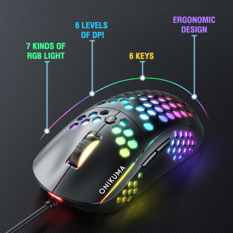 RUNMUS RGB Gaming Mouse, Ergonomic USB Gaming Mice for PC, Laptop, 6400 DPI  Adjustable 