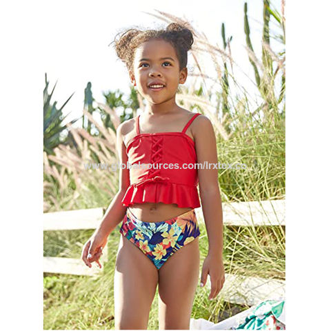 Bulk-buy Girls Swimwear Two Piece Ruffled Flounce Top with High