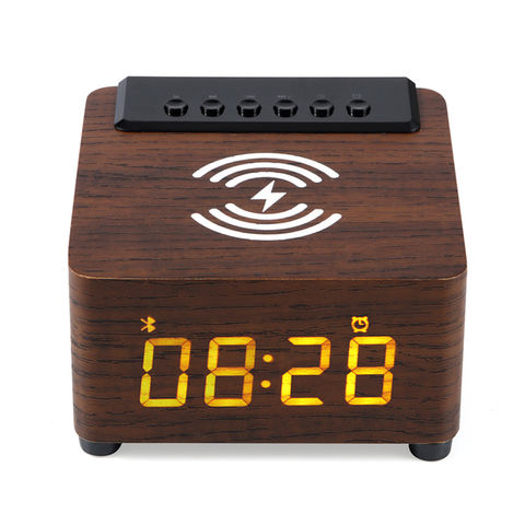 Reloj Digital Despertador Cargador Inalambrico Celul Madera