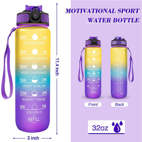 2l Fitness Deportes Botella de agua Plástico botella de agua de gran  capacidad con marca de marca de paja Escalada al aire libre Bicicleta  hervidor de agua