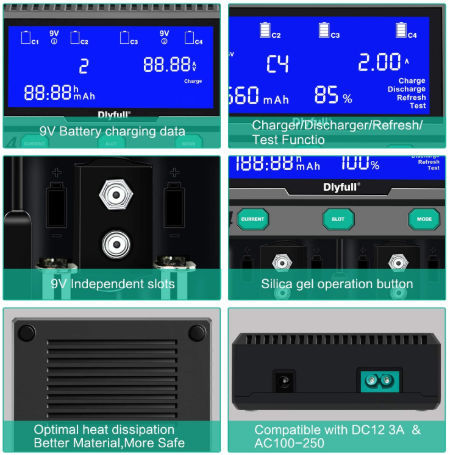 Nokoser Batterie Ladegerät mit LCD-Display und 4 Slot für AA,AAA,AAAA,C,SC I3A9 