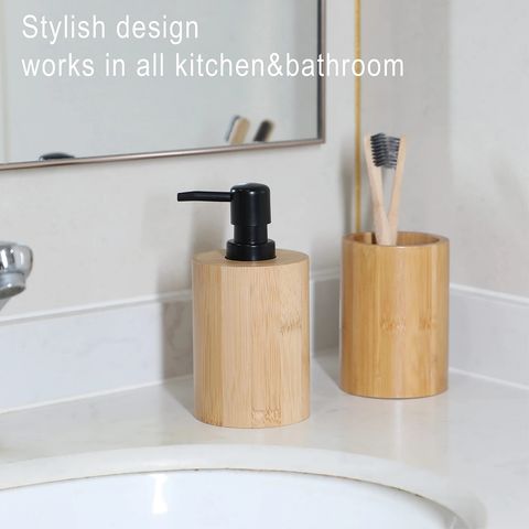 Dish Soap Dispenser and Hand Soap Dispenser with Bamboo Pump and