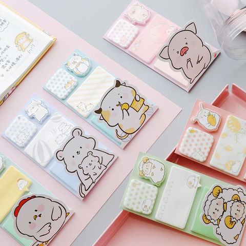 Cute Sticky Notes, 6 Pack Cartoon Self-Stick Notes Cute Animal Memo Pads  Cute Po