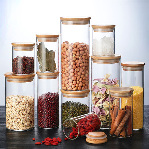 Glass Spice Jars Food Storage Containers with Bamboo Lids 24 PCS