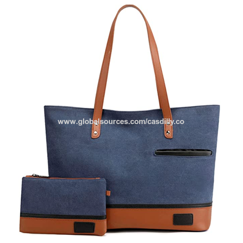 Women Laptop Tote Bag for Work Lightweight Splice Canvas 15.6 Inch Handbag  Purse