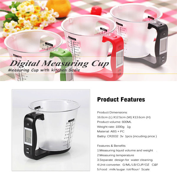 Measuring Cup Scale Kitchen Liquid Food Weight Measurement Milk Coffee Scale Measurable Temperature supplier