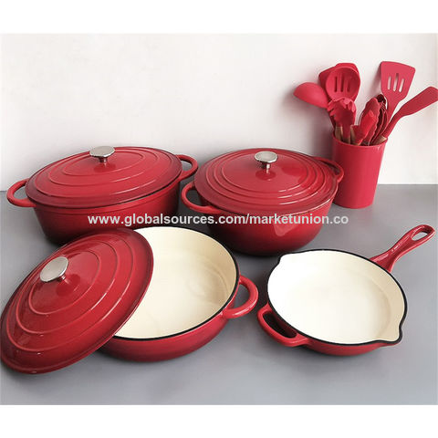 New Hot Sale 4 pcs Kitchen Cast Iron Dutch Oven Pot Enameled Cast Iron  Skillet Set Round Enamel Cookware Pot and Pan Set - AliExpress