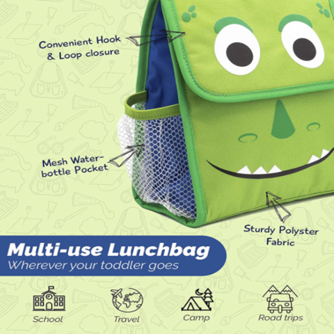 KIDS LUNCH BAG - INSULATED LUNCH BAG KIDS WITH WATER BOTTLE HOLDER  REUSEABLE
