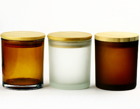 Wholesale Amber glass candle jars with wood lids