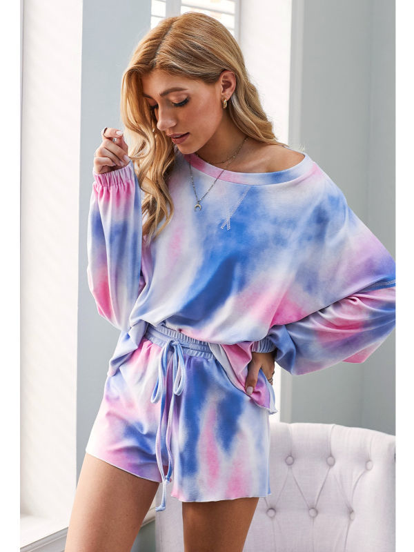 Buy Wholesale China Loungewear Women Sets Tie-dye Pajamas Drawstring Short  Long Sleeve Top High Quality & Pajama Sets at USD 7.28