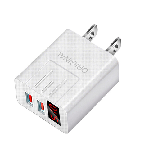 Carregadores de celular com display LED, Adaptador USB de parede com carregamento rápido, 2 portas de saída