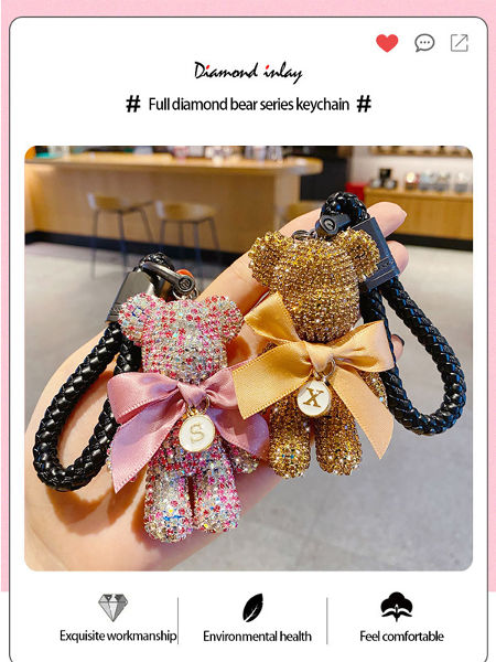 Carsine Rhinestone Bear Keychain Bag Pendant