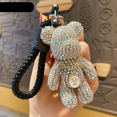 Bling Rhinestone Multi-Color Teddy Bear Puffy Keychain Purse Charm