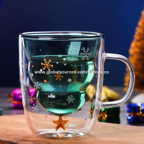 Compre Taza De Café De Cristal De Color única De Navidad, Taza De Vidrio De  Doble Pared, Tazas De Vidrio Con Mango y Taza De Café De Vidrio de China  por 2.9