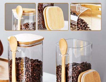 Buy Wholesale China Square Glass Jar With Spoon & Glass Jar,square Glass,bamboo  Lid at USD 1.83