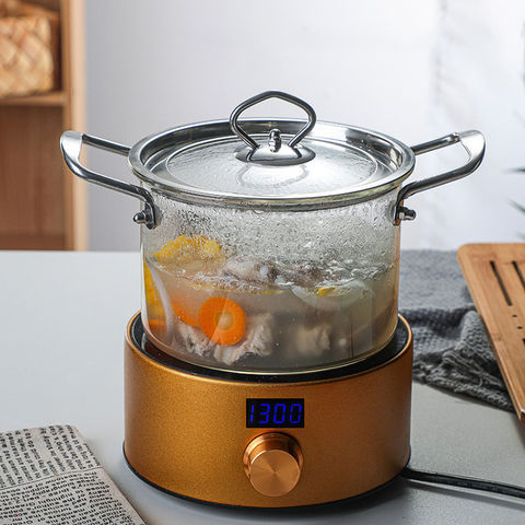 Transparent borosilicate glass pot, glass pot, heat-resistant cooktop  cooking pot, milk pot with handle (Color : Clear, Size : 3.5L)
