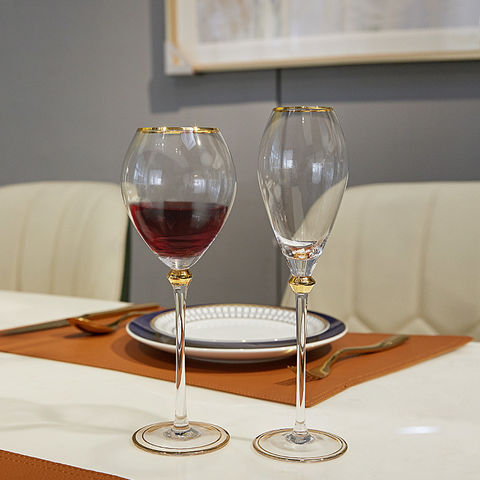 Set of 2 Hand Painted Unique Wine Glasses Golden Tulip 